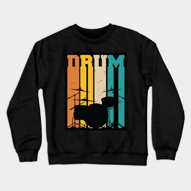 Retro Drum Set Silhouette Illustration Crewneck Sweatshirt by hobrath